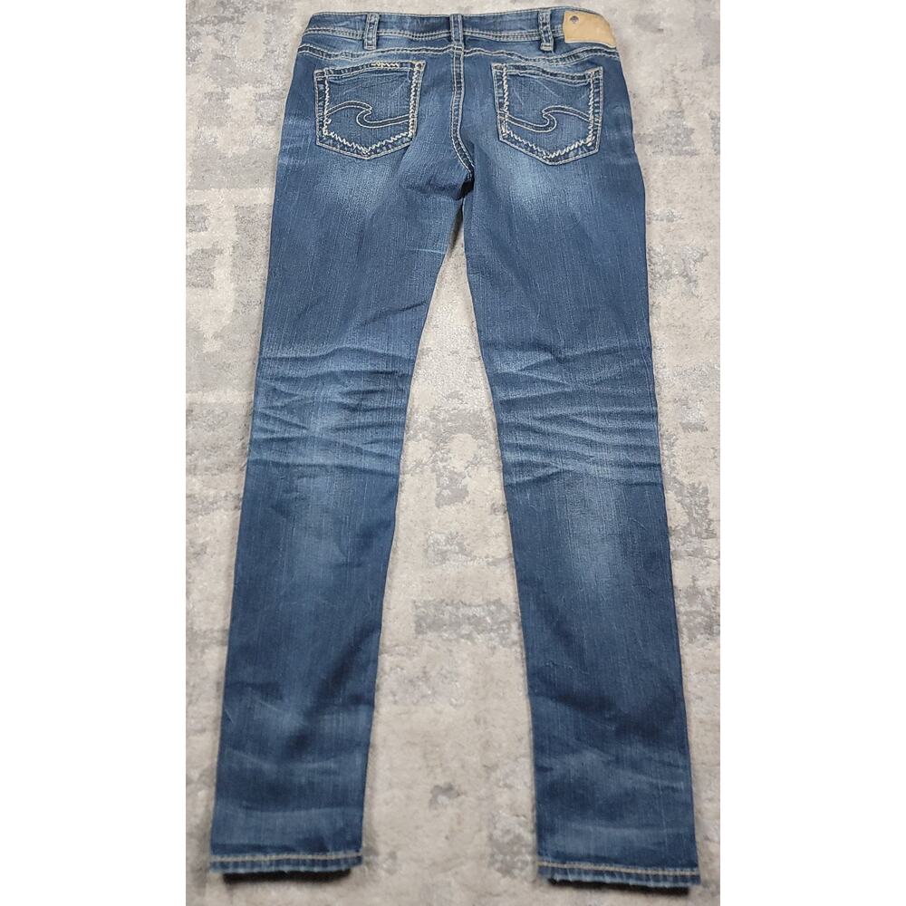 Silver Jeans Aiko Women's Skinny Leg Embroidered Blue Fluid Denim Jeans 35x30.5 - Picture 11 of 12